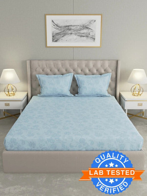 Raymond Home Cotton King Flat 210 TC Floral Bedsheet(Pack of 1, Blue)