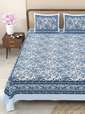 CLOTHOLOGY Cotton King Flat 240 TC Jaipuri Prints Bedsheet(Pack of 1, Blue, Navy Blue, White)