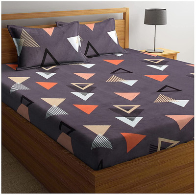 VAS COLLECTIONS 144 TC Microfiber Queen Abstract Flat Bedsheet(Pack of 1, Orange white)