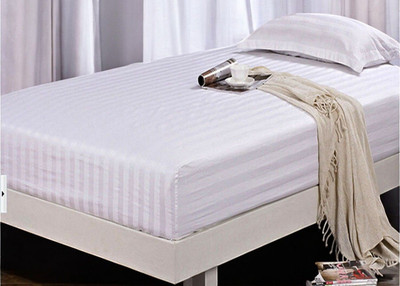 Jaipurlinen Polyester Single Flat 104 TC Striped Bedsheet(Pack of 1, White)