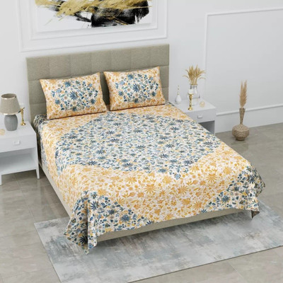 KUVAS Cotton Queen, King Flat 160 TC Printed Bedsheet(Pack of 1, Orange1)