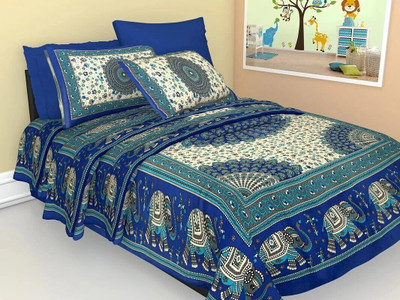 Ubania Collection 140 TC Cotton Single Animal Flat Bedsheet(Pack of 1, Blue)