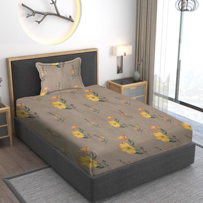 Home Stylish Cotton Single Flat 280 TC Printed Bedsheet(Pack of 1, Black Brown)