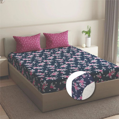 Wakefit Cotton King Fitted (Elastic) 144 TC Printed Bedsheet(Pack of 1, Paula)