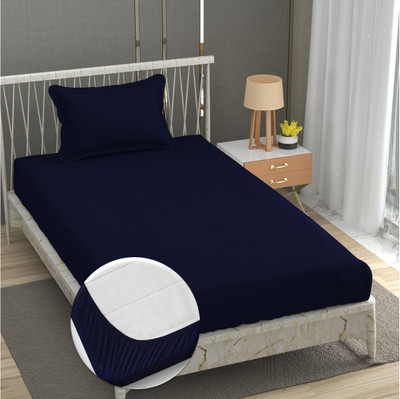 Outlay Home 250 TC Microfiber Single Solid Fitted (Elastic) Bedsheet(Pack of 1, Navy Blue)