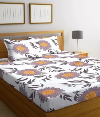 asha traders 210 TC Cotton King Floral Fitted (Elastic) Bedsheet(Pack of 1, White)