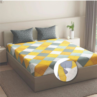 Wakefit Cotton Queen Fitted (Elastic) 144 TC Floral Bedsheet(Pack of 1, Mario)