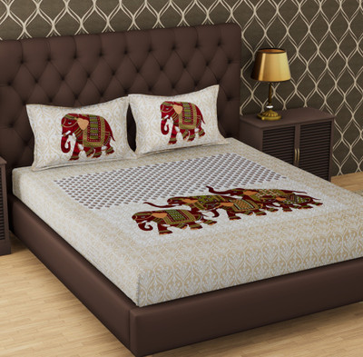 METRO LIVING 144 TC Cotton Double Jaipuri Prints Flat Bedsheet(Pack of 1, Brown)