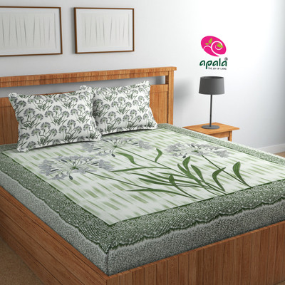 Apala 30 TC Microfiber King Printed Flat Bedsheet(Pack of 1, Green)