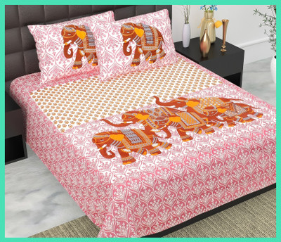 JAIPUR PRINTS Cotton Double Flat 144 TC Printed Bedsheet(Pack of 1, Pink)
