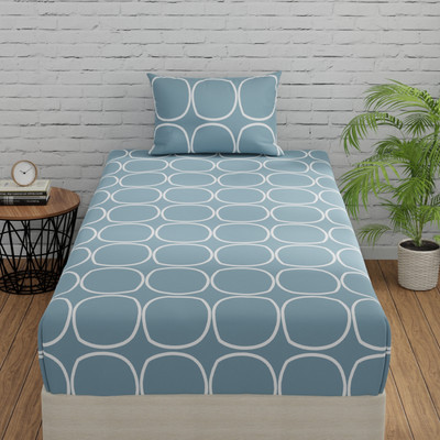 Huesland Cotton Single Flat 144 TC Printed Bedsheet(Pack of 1, Blue)