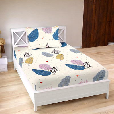 HOMYBEES 101 TC Cotton Single Abstract Flat Bedsheet(Pack of 1, White)