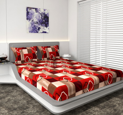 AMEYAA 240 TC Cotton Double Printed Fitted (Elastic) Bedsheet(Pack of 1, Red Brown)