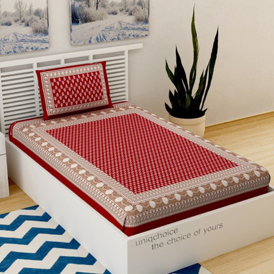 Unique Choice 220 TC Cotton Single Self Design Flat Bedsheet(Pack of 1, Red)