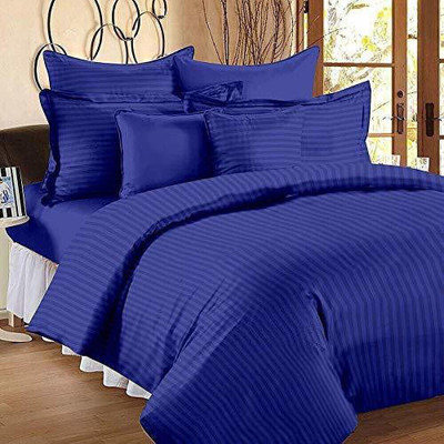 YUKU Cotton Double Flat 210 TC Striped Bedsheet(Pack of 1, Blue)