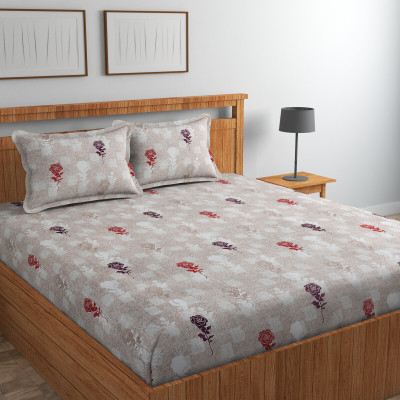 Ethe Home 280 TC Cotton Double Printed Fitted (Elastic) Bedsheet(Pack of 1, Peach)