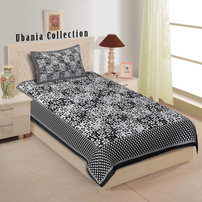 Ubania Collection Cotton Single Flat 140 TC Floral Bedsheet(Pack of 1, Black)