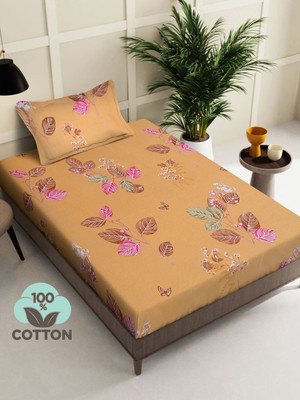 Klotthe 400 TC Cotton Single Printed Fitted (Elastic) Bedsheet(Pack of 1, Multicolor)