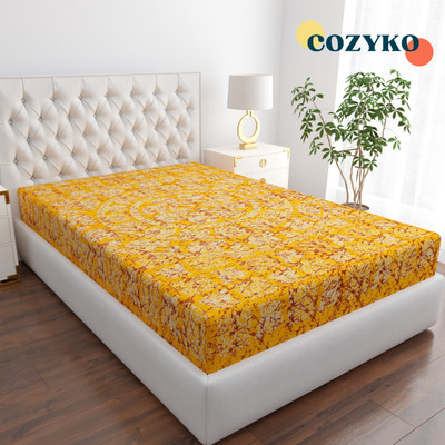 COZYKO 144 TC Cotton Single Jaipuri Prints Flat Bedsheet(Pack of 1, Yellow)