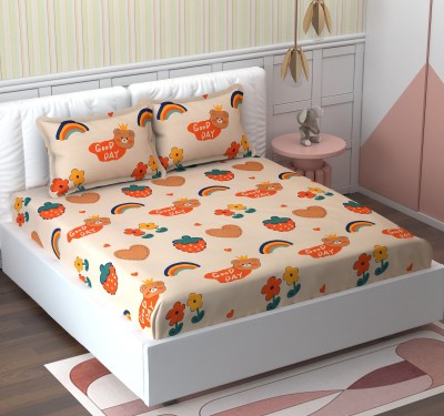 RRB TEXTILE 160 TC Microfiber Double Animal Flat Bedsheet(Pack of 1, Light Peach)