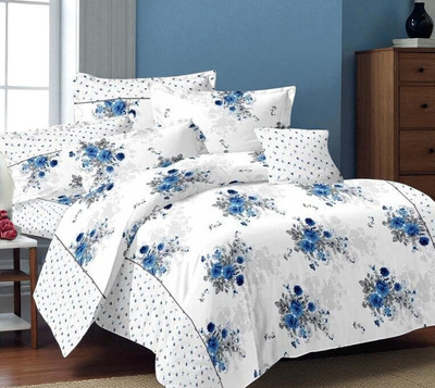 HALEN Cotton Double Flat 210 TC Printed Bedsheet(Pack of 1, White)
