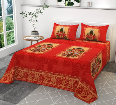 vesture Woolen, Fleece, Microfiber King Flat 220 TC Floral Bedsheet(Pack of 1, Red)