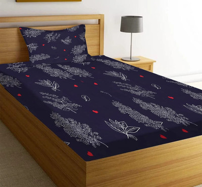 HOMYBEES 220 TC Cotton Single Abstract Flat Bedsheet(Pack of 1, Blue)