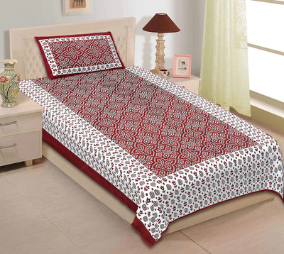 Jeevat Cotton Single Flat 180 TC Jaipuri Prints Bedsheet(Pack of 1, Maroon)