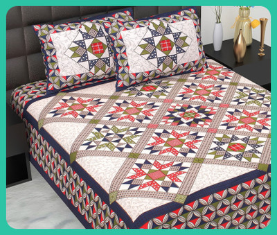 JAIPUR PRINTS Cotton Double Flat 210 TC Jaipuri Prints Bedsheet(Pack of 1, Blue)