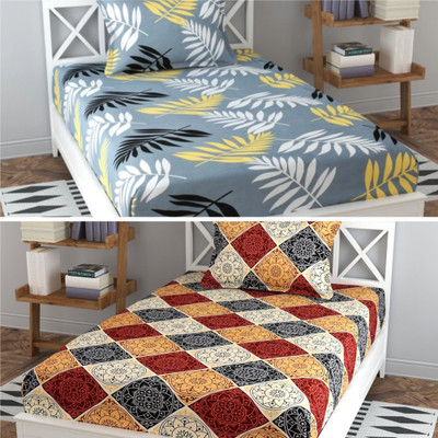 Prosseya 220 TC Cotton Single Printed Flat Bedsheet(Pack of 2, Multi 15)