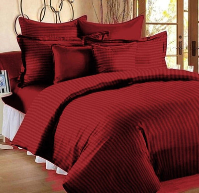 kashmya Cotton Double Flat 300 TC Striped Bedsheet(Pack of 1, Maroon)