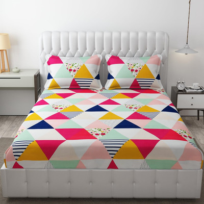 Freshfromloom 144 TC Microfiber Double Printed Fitted (Elastic) Bedsheet(Pack of 1, Multicolor)