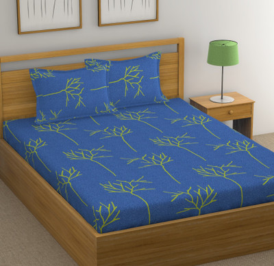 Huesland Cotton Double Flat 144 TC Floral Bedsheet(Pack of 1, Blue)