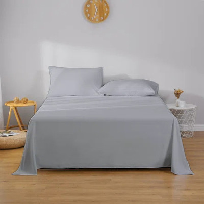 DUSTYMILLER 400 TC Microfiber Single Solid Flat Bedsheet(Pack of 1, Silver)