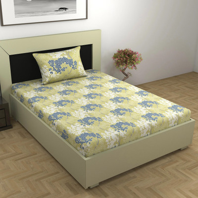 Divine Casa Cotton Single Flat 144 TC Floral Bedsheet(Pack of 1, Olive Green)