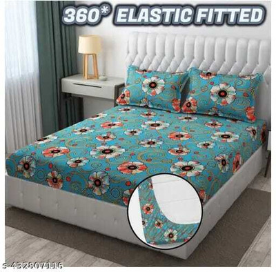 MUNJALENTEP Cotton Blend Double, Queen Fitted (Elastic) 110 TC Floral Bedsheet(Pack of 1, Multicolor)