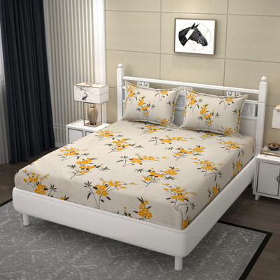 STAR TEX 200 TC Polycotton Double Abstract Fitted (Elastic) Bedsheet(Pack of 1, Peach)