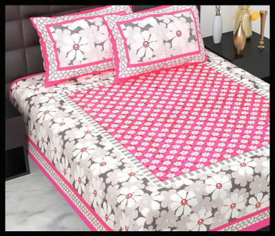 JAIPUR PRINTS Cotton Double Flat 160 TC Jaipuri Prints Bedsheet(Pack of 1, Pink)