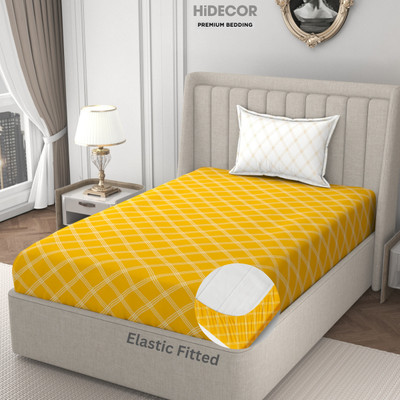 HIDECOR 280 TC Microfiber Single Geometric Fitted (Elastic) Bedsheet(Pack of 1, Yellow & White)