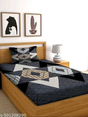 BeddingZone 210 TC Cotton Single Printed Flat Bedsheet(Pack of 1, Black)