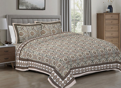 R Print Cotton Queen Flat 230 TC Motifs Bedsheet(Pack of 1, Brown)