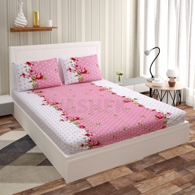 220 TC Microfiber Double King Floral Bedsheet(Pack of 1, Pink, White)