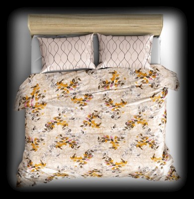 Segnature 240 TC Cotton Double Printed Fitted (Elastic) Bedsheet(Pack of 1, Cream and Orange)