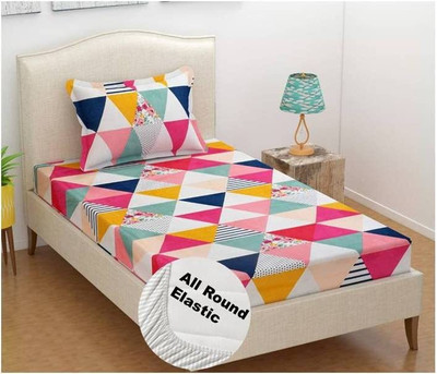 AVINYA 280 TC Cotton Single Floral Fitted (Elastic) Bedsheet(Pack of 1, Trangle)