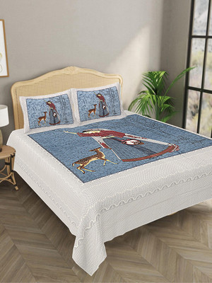 Bombay Spreads 140 TC Cotton King Jaipuri Prints Flat Bedsheet(Pack of 1, Blue)