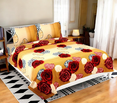 Yashi decor 180 TC Cotton King 3D Printed Flat Bedsheet(Pack of 1, Multicolor)