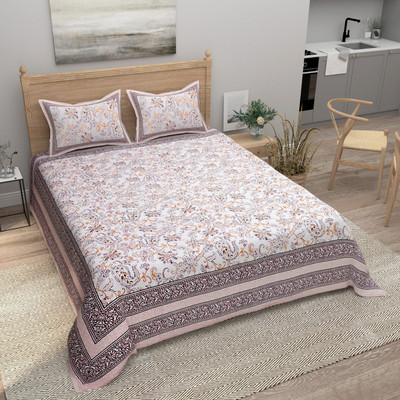 Bombay Spreads 140 TC Cotton King Jaipuri Prints Flat Bedsheet(Pack of 1, Beige)