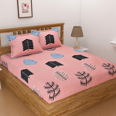 TURIYA Microfiber Double Fitted (Elastic) 180 TC Printed Bedsheet(Pack of 1, Pink)