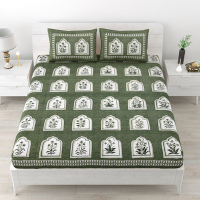 UNIQCHOICE 104 TC Cotton Double Jaipuri Prints Flat Bedsheet(Pack of 1, Grey)
