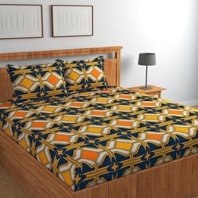 Cool Dealzz 210 TC Polycotton Double Printed Fitted (Elastic) Bedsheet(Pack of 1, Multicolor)